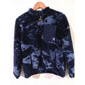 Kids Hurley Sherpa Fleece 1/4 Zip Pullover Jacket Blue Tie Dye Size XL 14 16